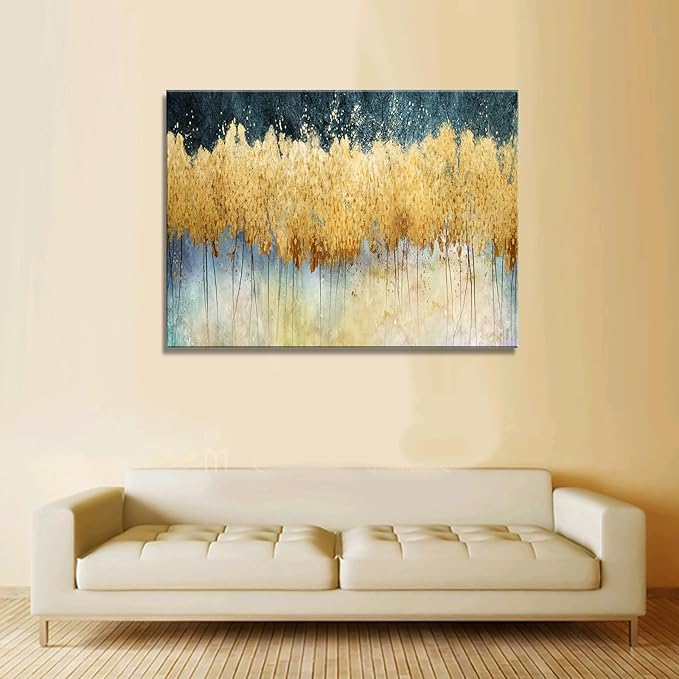 XXMWallArt FC2681 Canvas Wall Art Abstract Golden Forest Painting Modern Decor Abstract Canvas Prints for Living Room Bedroom Kitchen Home and Office Wall Decor