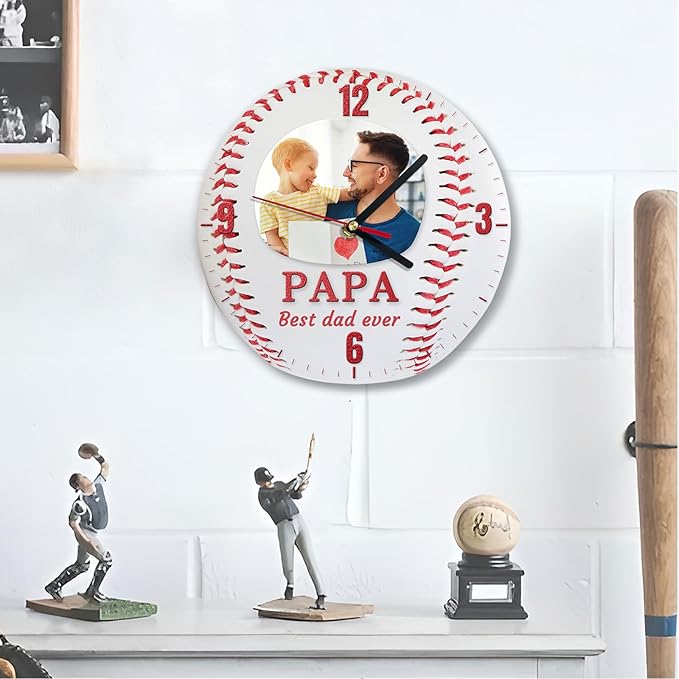 Custom Wall Clock, Personalized Clocks with Picture, Customized Silent Sports Ball Clock for Living Room Kids Bedroom, Creative Birthday Rugby Style