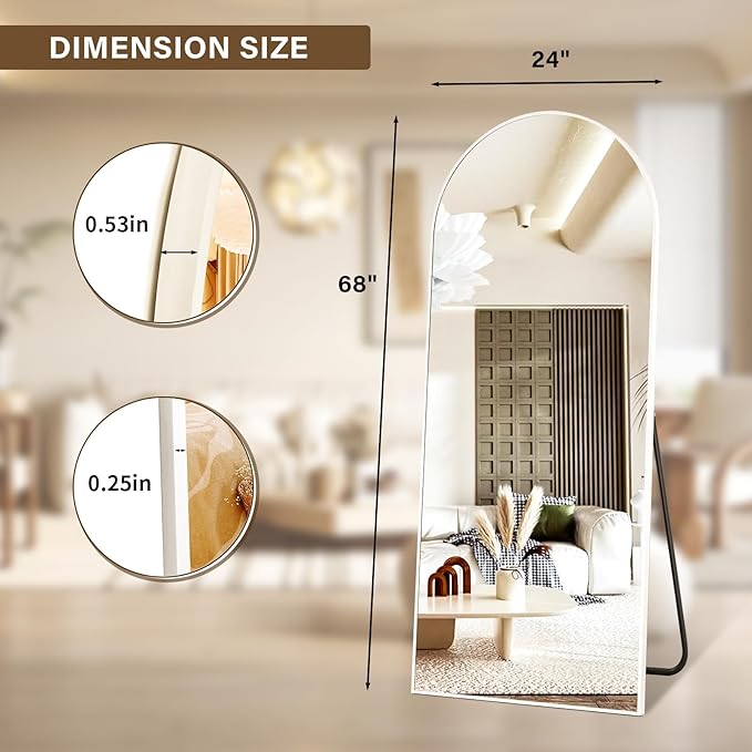56"x21" Floor Full Length Mirror Standing Full Body Rounded Corner Rectangle Mirrors with Stand Hanging Wall Mounted Leaning Bedroom Living Room Bedroom Cloakroom