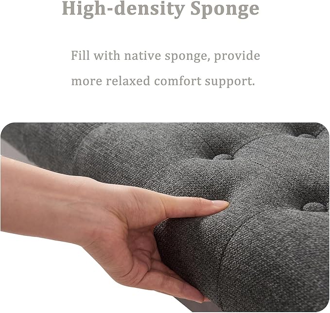 End of Bed Bedroom Bench, Linen Upholstered Tufted Bench for Bedroom End of Bed with Solid Wood Legs for Bedroom Living Room Entryway(Dark Gray)