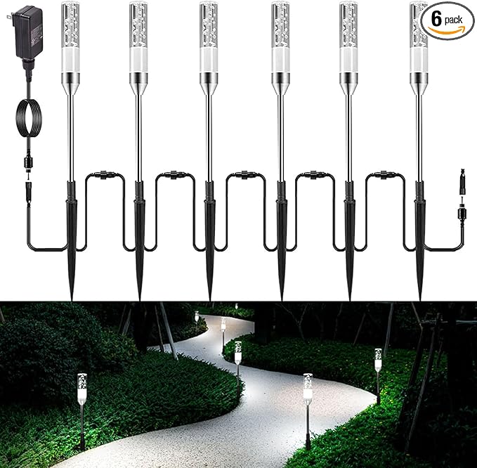 Pathway Lights Outdoor,12V Low Voltage Landscape Lighting, 6 Pack 570 Lumen Bright LED Path Lights, IP65 Waterproof Extendable Garden Lights for Yard Walkway Patio Lawn, 6000K