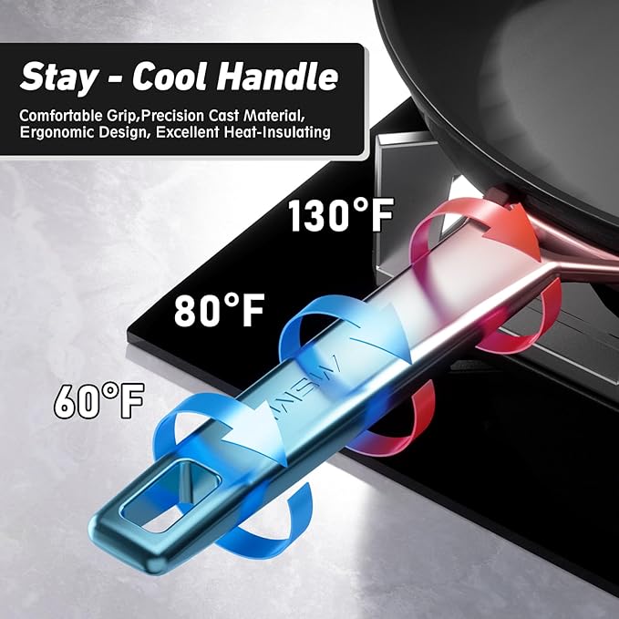 MsMk 12 inch Nonstick Frying Pan, Titanium and Diamond Non Stick Pan, Omelet Skillet, PFAS & PFOA Free Non-Toxic, Scratch-resistant, for Ceramic and Gas Cooktops, Dishwasher & Oven Safe