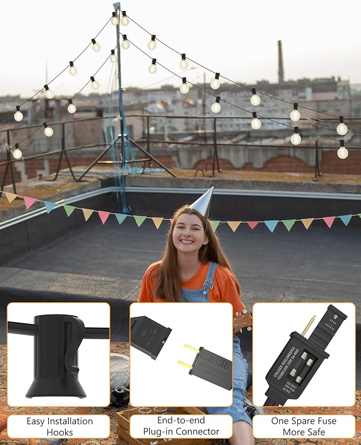 G40 Outdoor Globe Lights, 25FT Globe Christmas Lights with 27 LED Shatterproof Frosted Bulbs (2 Spare), Outdoor String Lights for Party Patio Garden Backyard Bistro Pergola Gazebo Decor, Black Wire