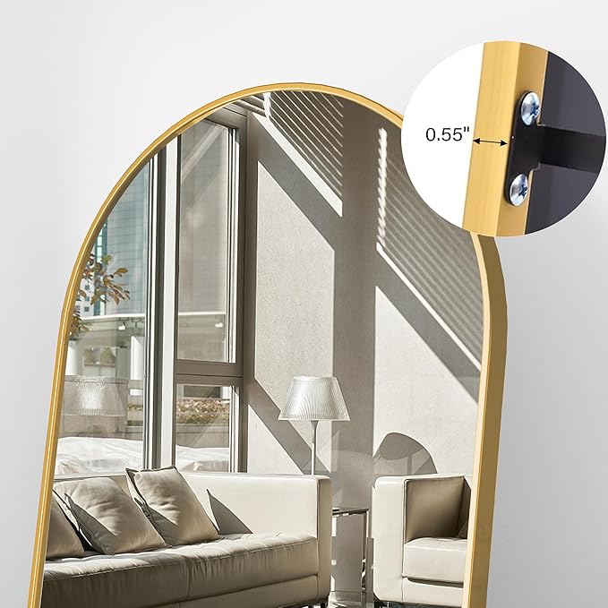 Full Length Mirror, 78"x38" Arched Floor Length Mirror with Stand, Gold Body Mirrors Hanging or Leaning, Wall Mirrors Freestanding with Aluminum Frame for Living Room, Bedroom