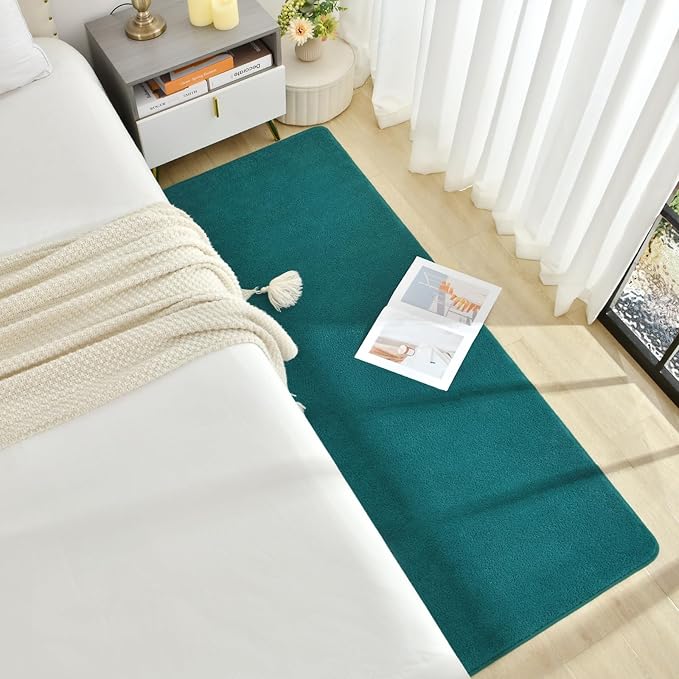 Soft Runner Rugs for Bedroom 2x6, Non Slip Runners for Hallway Kitchen Laundry Dorm Washable, Minimalist Low Pile Long Rugs for Boys Men Girls Kids, Teal Green