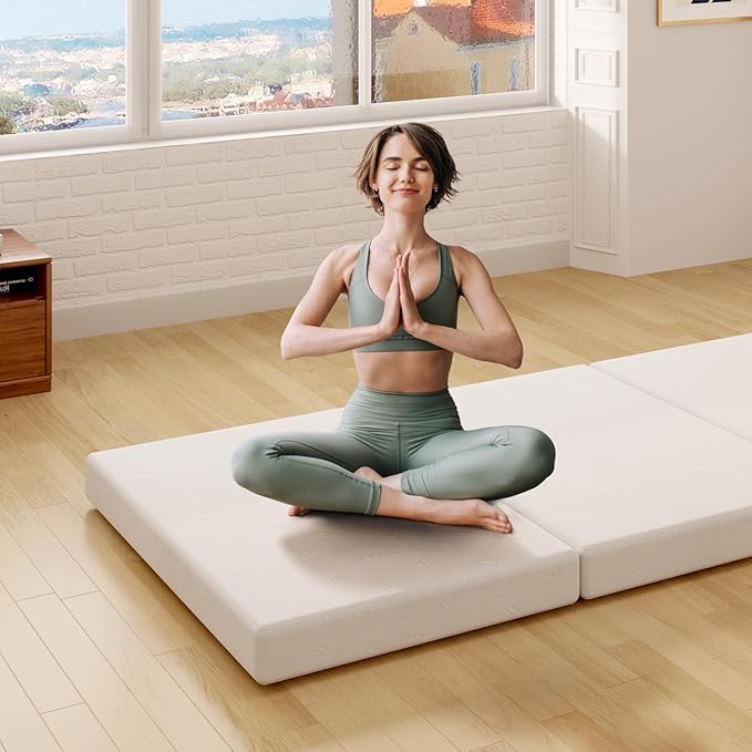 Avenco Tri-fold Mattress - 4 Inch Single Size Portable Floor Mattress with Breathable & Washable Cover | Foldable Memory Foam Topper for Guest Room,RV,Travel,Camping,White