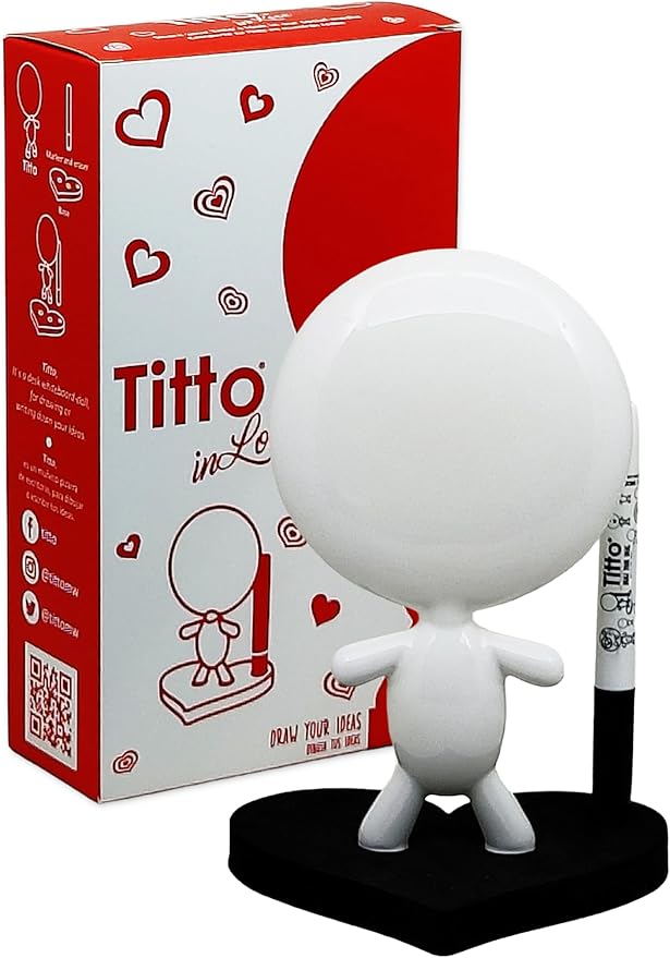 Dry Erase Board - TITTO in Love, Draw Your Ideas - Ceramic Doll - Black Office Design Desk - Coworkers Office Gift - Home Gift (Black)
