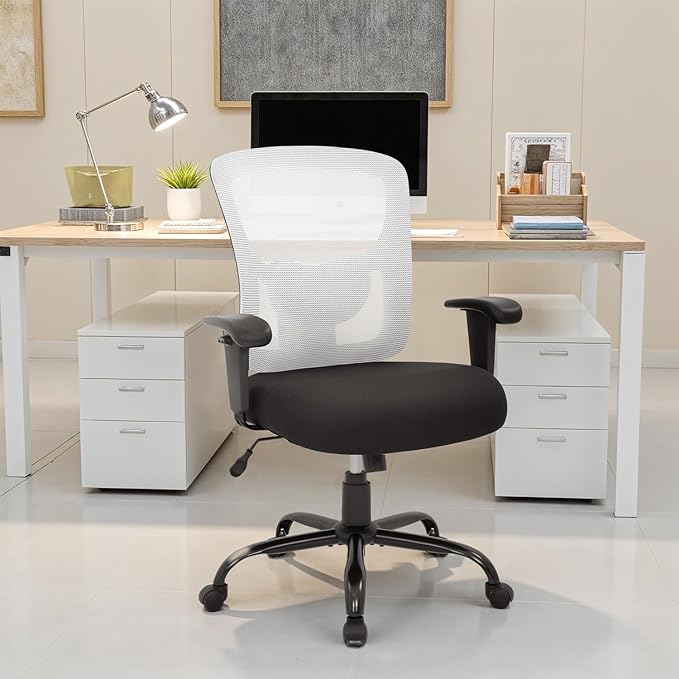 PayLessHere Ergonomic Desk Chair Office Chair Computer Chair 500lbs with Lumbar Support Wide Seat Adjust Arms Rolling Swivel High Back Task Executive Big and Tall Office Chair for Home Office，White