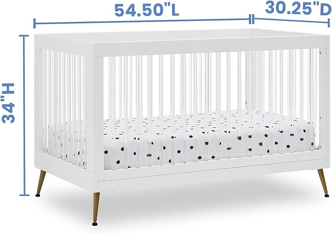 Delta Children Sloane 4-in-1 Acrylic Convertible Crib - Includes Conversion Rails, Bianca White w/Melted Bronze