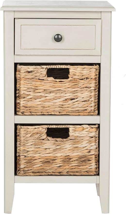 Safavieh Home Collection Everly Drawer Vintage Grey 1-Drawer 2 Removable Baskets Side Table