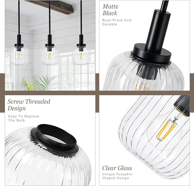 Glass Pendant Lights Kitchen Island 2 Pack, 5.9" Black Modern Pendant Light with Clear Glass and Rods, Mini Hanging Lighting for Kitchen Sink Bathroom Bedroom, OS-YQ7749-2PBK