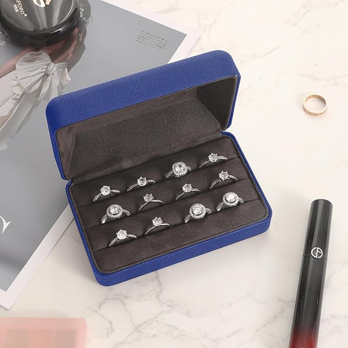 Ring Storage Boxes for Multiple Rings, Compact and Stylish Travel Jewelry case, Portable Small jewelry Organizer Box Tray Gift for Women, Girl(Blue)