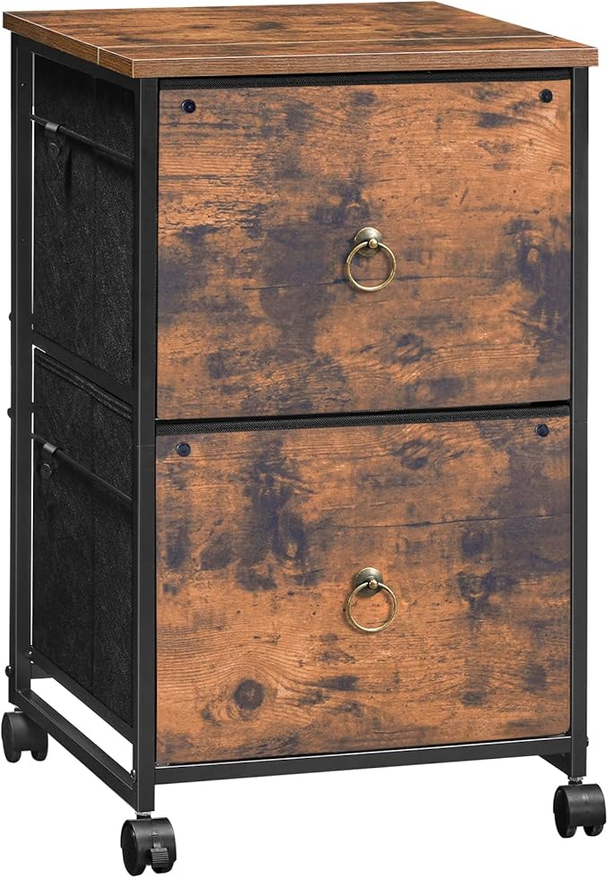 HOOBRO 2 Drawer Mobile File Cabinet, Rolling Printer Stand, Vertical Office Filing Cabinet for Home Office, A4/Letter Size, Nonwovens Drawer, Rustic Brown BF20WJ01