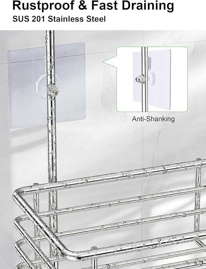 SMARTAKE Hanging Shower Head Caddy, Rustproof Bathroom Shower Shelf Organizer, SUS201 Stainless Steel Over The Storage Rack, for Toilet, Bathroom, Silver