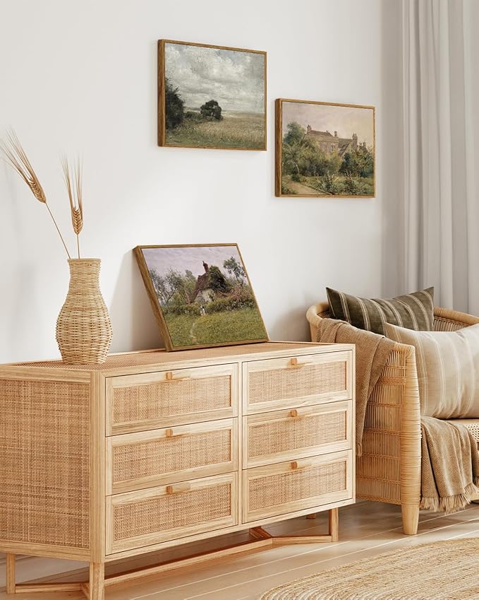 InSimSea Framed Canvas Wall Art Vintage Decor, Landscape Wall Art Prints, Old Cottages Countryside Paintings Wall Decor, Rustic Farmhouse Wall Picture for Bedroom Living Room Bathroom, 12"x16"