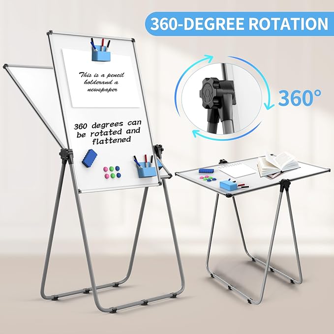 Double Sided White Board with Stand - 40x28 Portable Whiteboard Easel with Height Adjustable & 360° Rotation for Home Office Classroom, Standing Dry Erase Board for Presentation