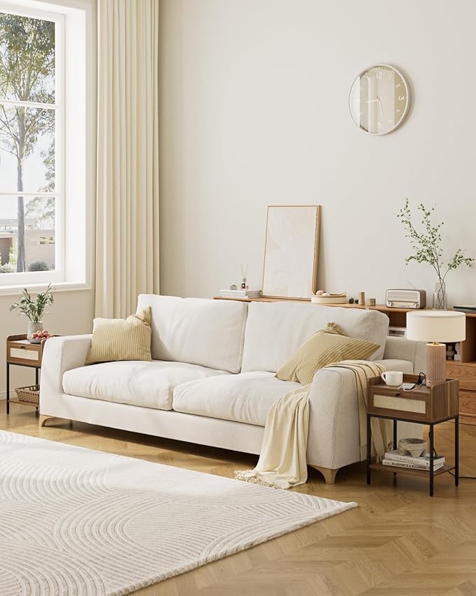 Masupu Nightstand with Charging Station, Modern Bedside Table Night Stand with Storage Drawer and Shelf,Small End Side Table for Bedroom,Living Room,Walnut Brown