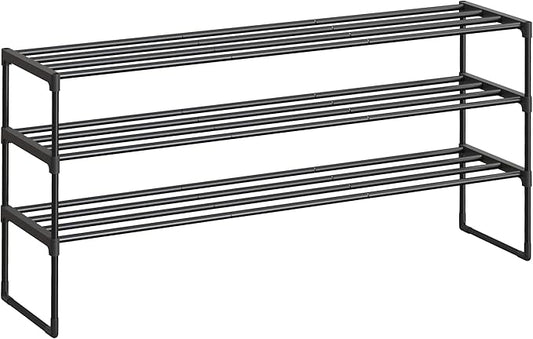 SONGMICS Shoe Rack, 3-Tier Shoe Organizer, Metal Storage Shelf, Upright or Upside Down, for 20-24 Pairs, Stackable, for Entryway, 11.8 x 46.1 x 21.7 Inches, Black ULSA033B01