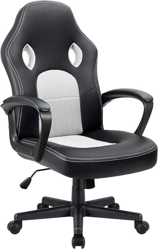 Furmax Office Chair Desk Chair Leather Gaming Chair Computer Chair Racing Style Ergonomic Adjustable Swivel Task Chair with Lumbar Support and Arms (White)