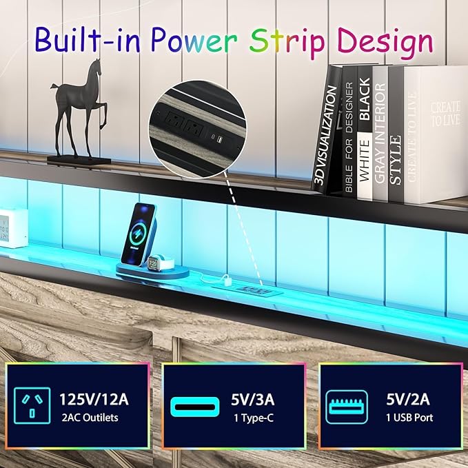 Twin Bed Frame with Charging Station and LED Lights, Twin Size Metal Platform Bed Frame with Storage and Rustic Barn Door Headboard, Heavy Duty Steel Slats Support, No Box Spring Needed, Wash Grey
