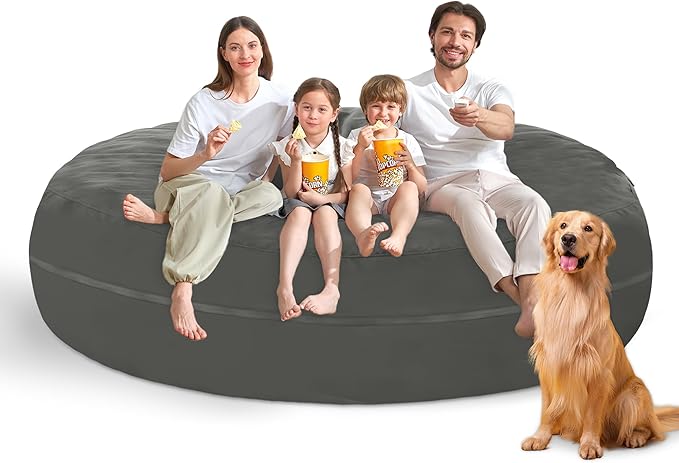 7FT Bean Bag Chair with Ultra Soft Velvet Cover Bean Bag Sofa with Memory Foam Bean Bag Chairs with Large Size Lazy Sofa for Dorm Office Living Room Bedroom Light Grey 7'