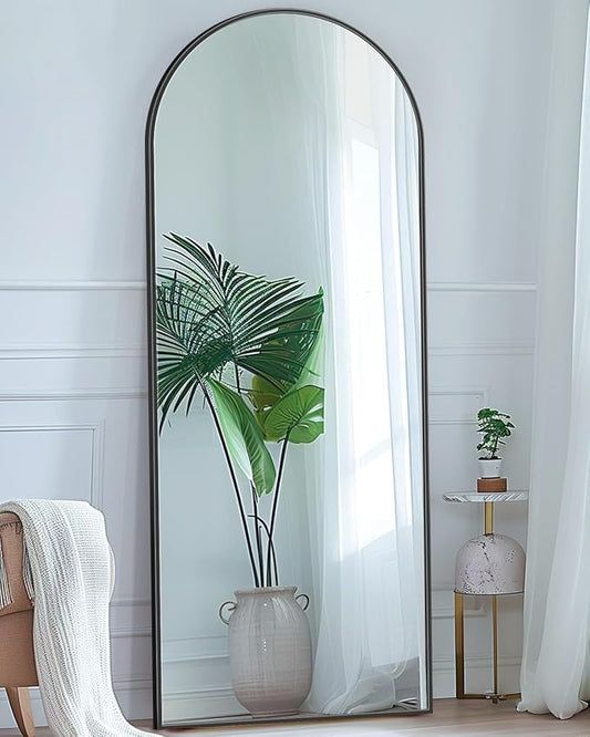 Antok Full Length Mirror, 58"x18" Floor Mirror with Stand, Hanging Mounted Mirrors for Bedroom, Living Room, Cloakroom, Dining Room, Black, Arched
