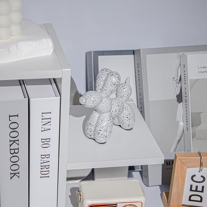 Creative Balloon Dog Statues Small Ceramic Animal Sculpture Modern Home Decor Living Room Desktop Decorations Bedroom Office Cabinet Ornament (White-A)