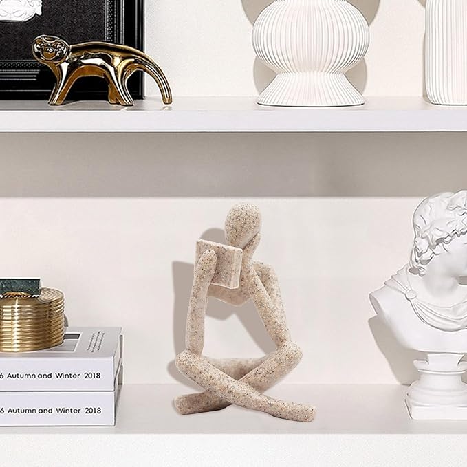 Bookshelf Decor, Reading Thinker Sculpture Figurine, Coffee Table Decor, Entry Way Table Home Decor, Decorative Statue for Living Room, Office, Bedroom, Gift