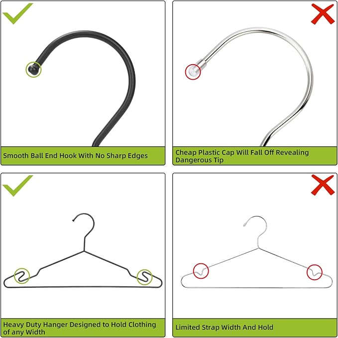 Heavy Duty Metal Hangers - 4mm Thick, 25lbs Weight, Unique Hook Design, Black - 10 Pack