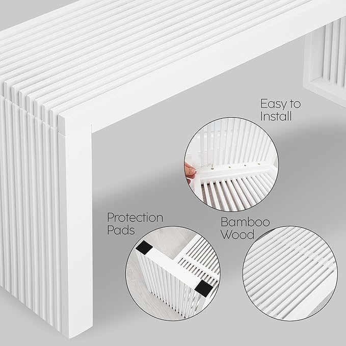 SWEVEN Bamboo Natural 36 inch Wooden Bench, Small Wood Benches for Entryway, Living & Dining Room, Kitchen, Bedroom, Bathroom, Hallway, Front Door Indoor & Outdoor Patio Use, Mid Century Modern Decor