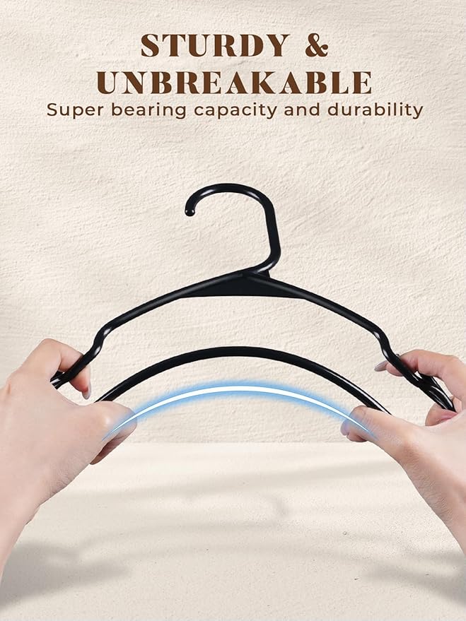 HOUSE DAY Black Plastic Hangers 50 Pack with 20 Connector Hooks, Premium Slim Space Saving Closet Organizers, Non-Slip & Heavy Duty Clothes Hangers for Coat, Suit, Shirt, Dress