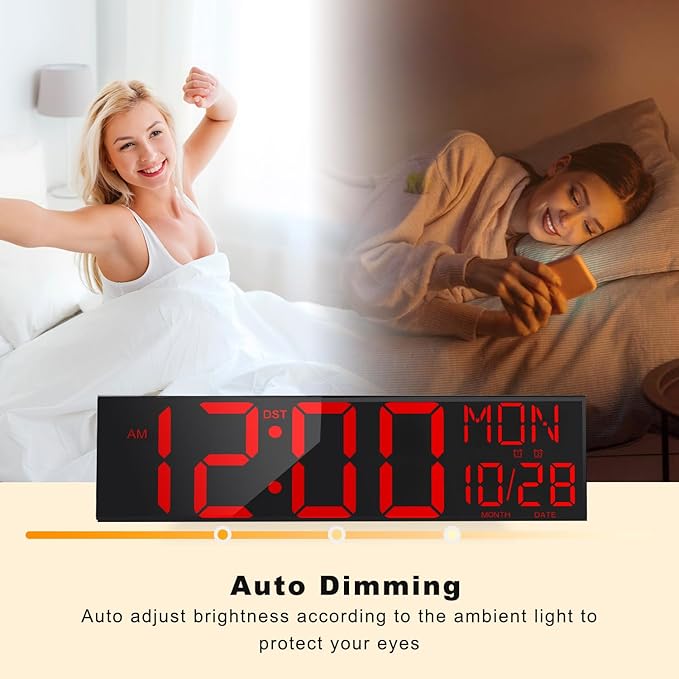 JALL 30" Large Digital Wall Mount Clock with Remote Control, Alarm, Big LED, Countdown, Auto DST, Temperature for Living Room Classroom Desk, Xmas, Birthday Gift, Black Shell Red Font