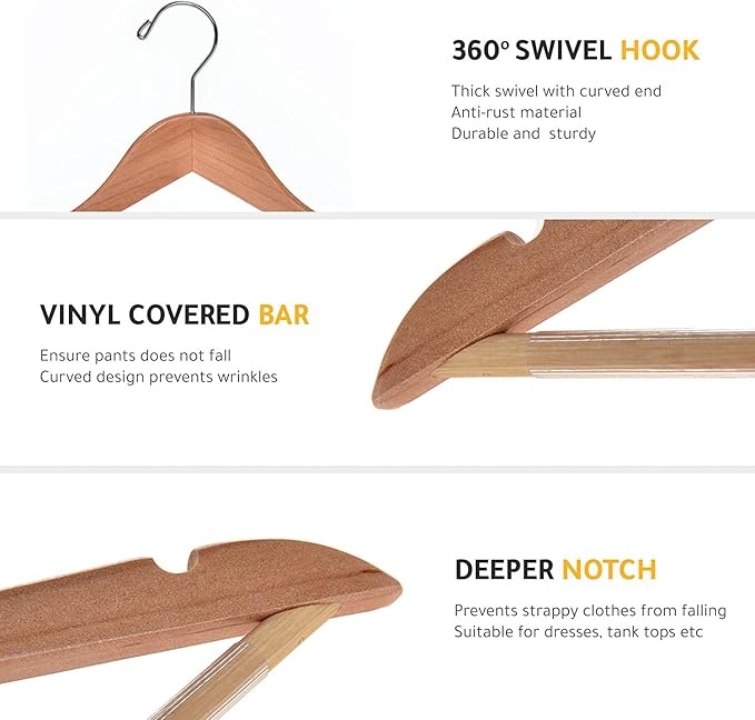 Quality Wooden Hangers - Slightly Curved, Heavy-Duty Coat Hangers with Stylish Chrome Hooks - Natural, 80 Pack Sets