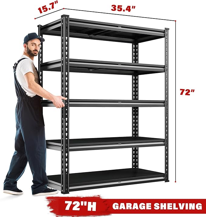 REIBII 3000LBS Garage Shelving 72" H Storage Shelves Heavy Duty Adjustable Metal Shelves for Storage Industrial Metal Shelving for Pantry Kitchen Basement