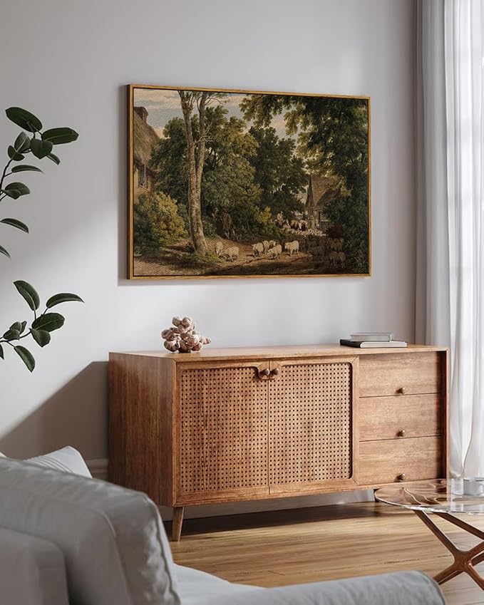 InSimSea Framed Canvas Wall Art Vintage Decor, Room Decor Classical Countryside Landscape Farmhouse Painting, Large Prints Artwork, Wall Art for Living Room Badroom Bathroom, 24"x36"