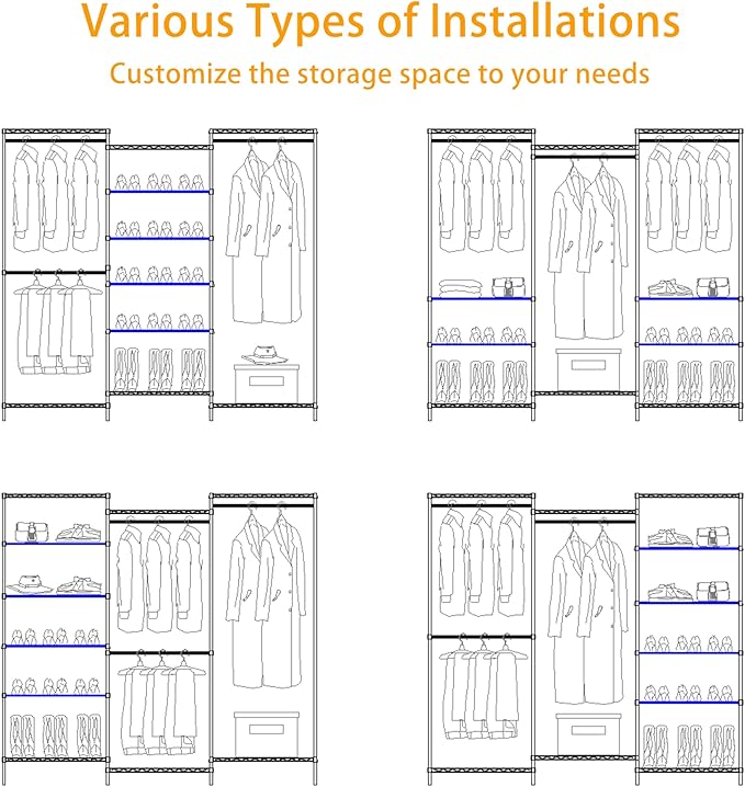 H12 Heavy Duty Clothes Rack with Adjustable 5-Tier Shoe Rack, Metal Clothing Racks for Hanging Clothes, Freestanding Shoe Organizer Large Garment Racks, 15.7" D x 68.7" W x 76.4" H, White
