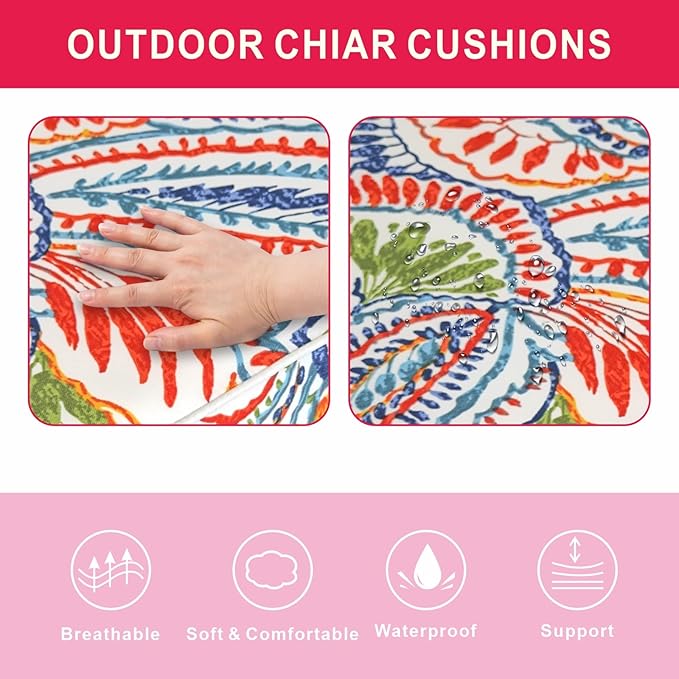 Outdoor Chair Cushions 19 x 19 Inch Set of 4 Water Resistant Seat Cushions with Ties, Outdoor Cushions for Patio Furniture with 3-Year Fade Resistant