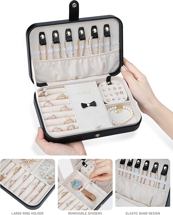 Small Jewelry Box, Travel Jewelry Case Portable Jewelry Boxes for Women, 2-Layer Jewelry Travel Organizer, Gift for Women Girls, Black B