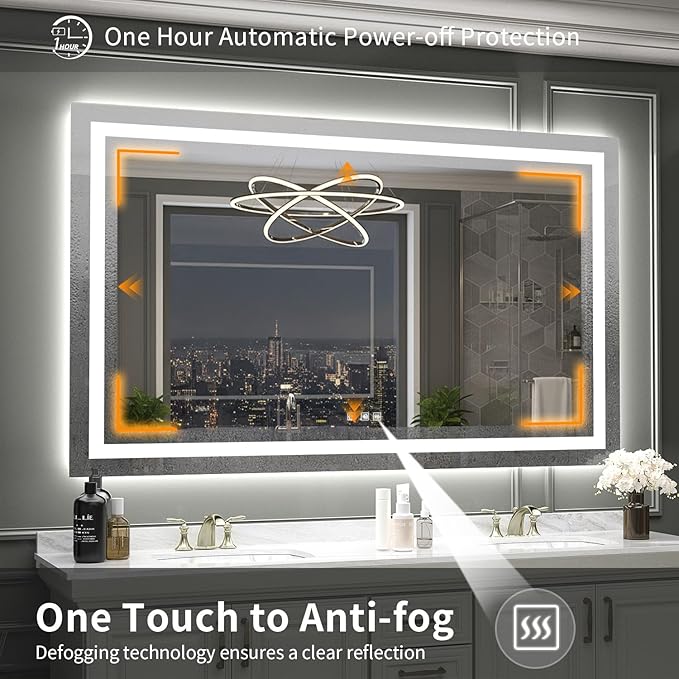 LED Mirror for Bathroom, 57x36 Inch Backlit + Front Lighted Bathroom Vanity Mirror with Lights for Wall, Double Light Strips, 3 Colors, Shatter-Proof, Anti-Fog and Brightness Memory