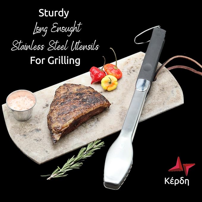 Premium Grill Utensils Set – 9-Piece BBQ Tool Kit with Extra-Long Stainless Steel Spatula, Fork, Tongs, Brush, Hooks & Cloth – Outdoor Grilling Set & Gift for BBQ Lovers