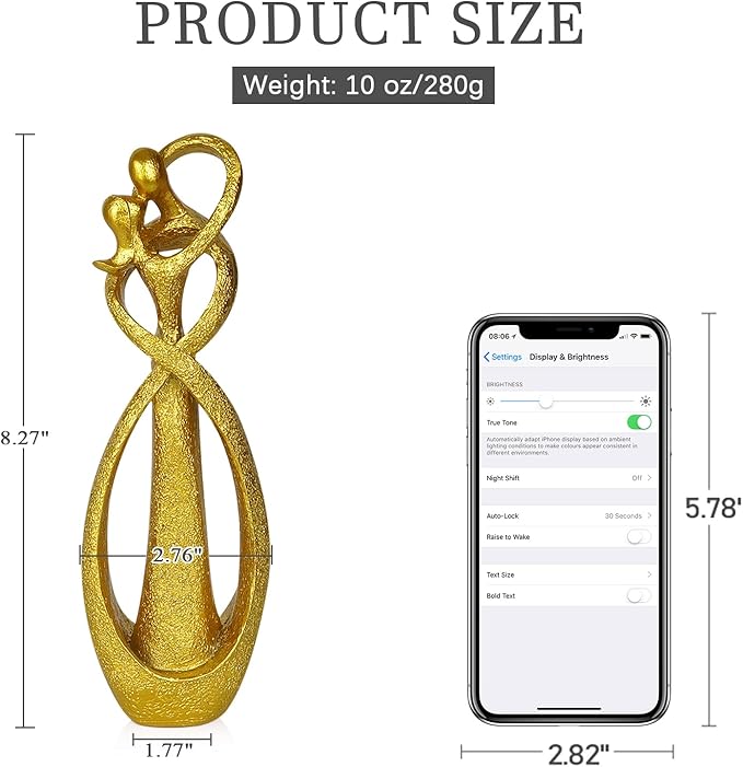 Trycooling Kissing Lovers Statue Abstract Sculpture Resin Statues for Home Decor Modern Home Office Desktop Shelf Bookshelf Decor (Gold)