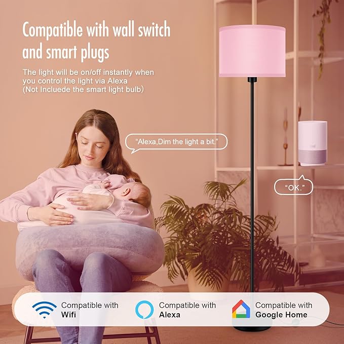 Floor Lamp Pink, Standing Lamp, 58" Tall Stand Up Light with Lampshade, Foot Pedal Switch, Modern Bright Floor Lamps for Living Room/Bedroom/Kids Room, Pink Lamp for Girls' Gift(E26 Base, NO Bulb)