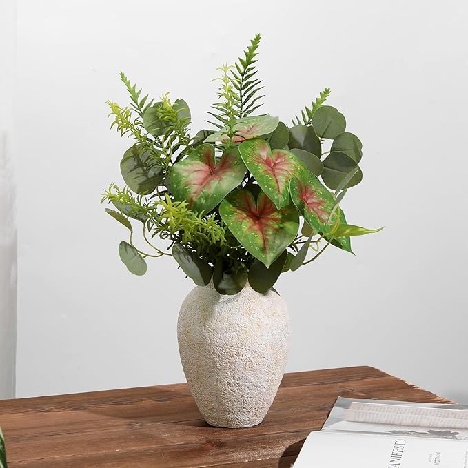 Rustic Ceramic Vase for Home Decor – 6.7" Small Decorative Beige Vases for Dried Flowers, Pampas Grass, Faux Plants – Modern Farmhouse Boho Table Centerpiece