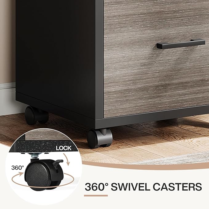 Triebsigns 3 Drawer File Cabinet, Wooden Office Filing Cabinet, Modern Rolling Printer Stand for Home Office, fits A4 or Letter Size, Under Desk (Grey)