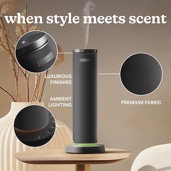Homedics SereneScent Fabric Rechargeable Waterless Diffuser, Use with Homedics SereneScent Oil 120ml (Sold Separately) Cordless Aromatherapy, Adjustable Mist & Timer, 6 Calming Lights, Black