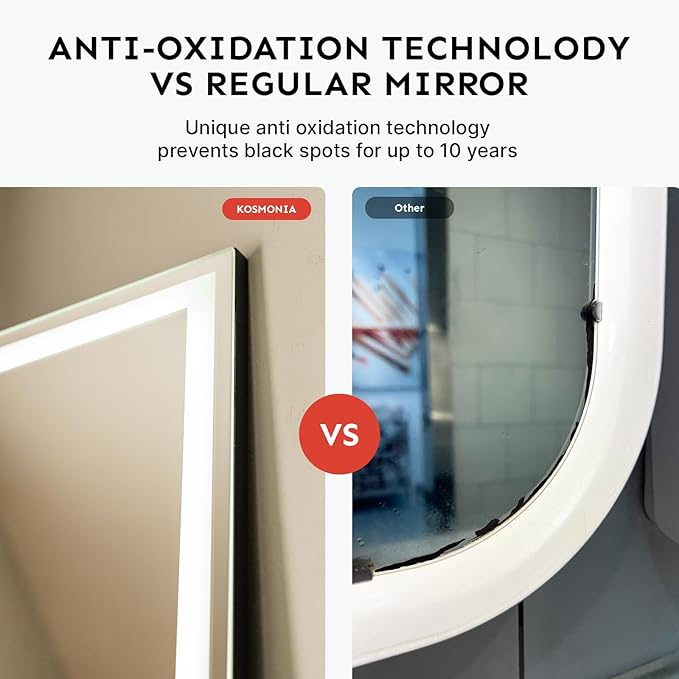 60x16 Frameless Full Length Mirror, Dimmable 3 Color LED Light w/Memory Function, Distortion Free, HD Reflection & Anti Desilvering, Tempered Glass & Shatter Proof Film Doubling Safety