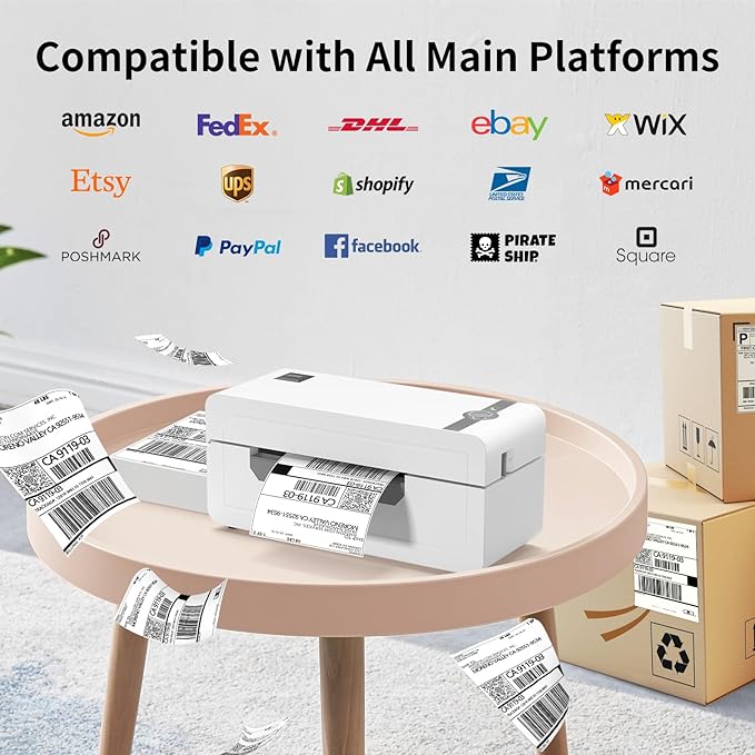 JADENS Bluetooth Thermal Label Printer, 4x6 Wireless Label Printer for Shipping Packages, Support Android, iOS, Mac OS, and Windows, Widely Used for Amazon, Ebay, Shopify, Etsy, USPS