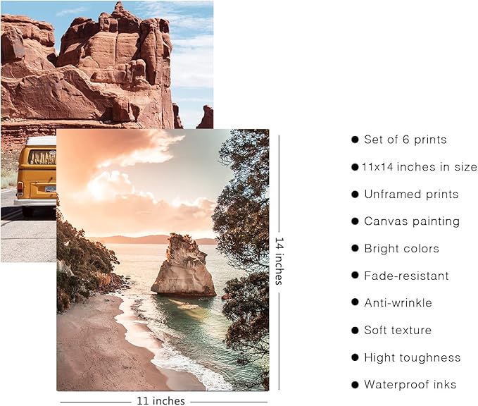 HoozGee Travel Wall Art Prints Seascape Palm Poster Wall Decor Nature Landscape City Coastal Road Scenery Pictures Canvas Photography Photos Home Bedroom Decor (11"x14" UNFRAMED)