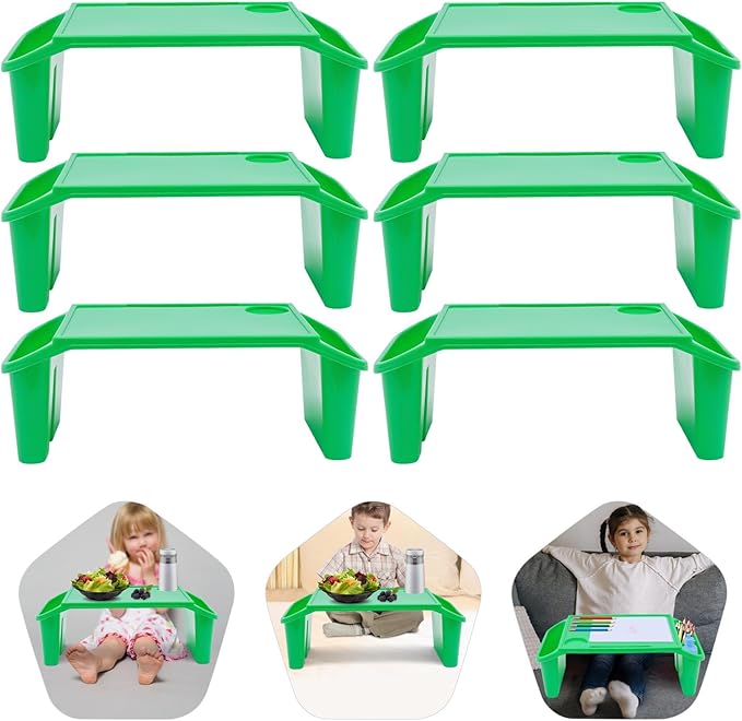 Set of 6 Kids Lap Desk Tray, Portable Activity Table, Plastic, Stackable for Drawing, Writing, Eating, Classroom, 19.69" L x 9.84" W x 7.09" H, Green