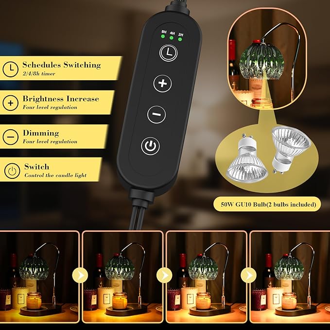 Candle Warmer Lamp with Timer & 4-Level Dimmer, Electric Wax Warmer for Jar Candles, Greener Home Decor with 2 Bulbs, Gift for Women, Men, Housewarming